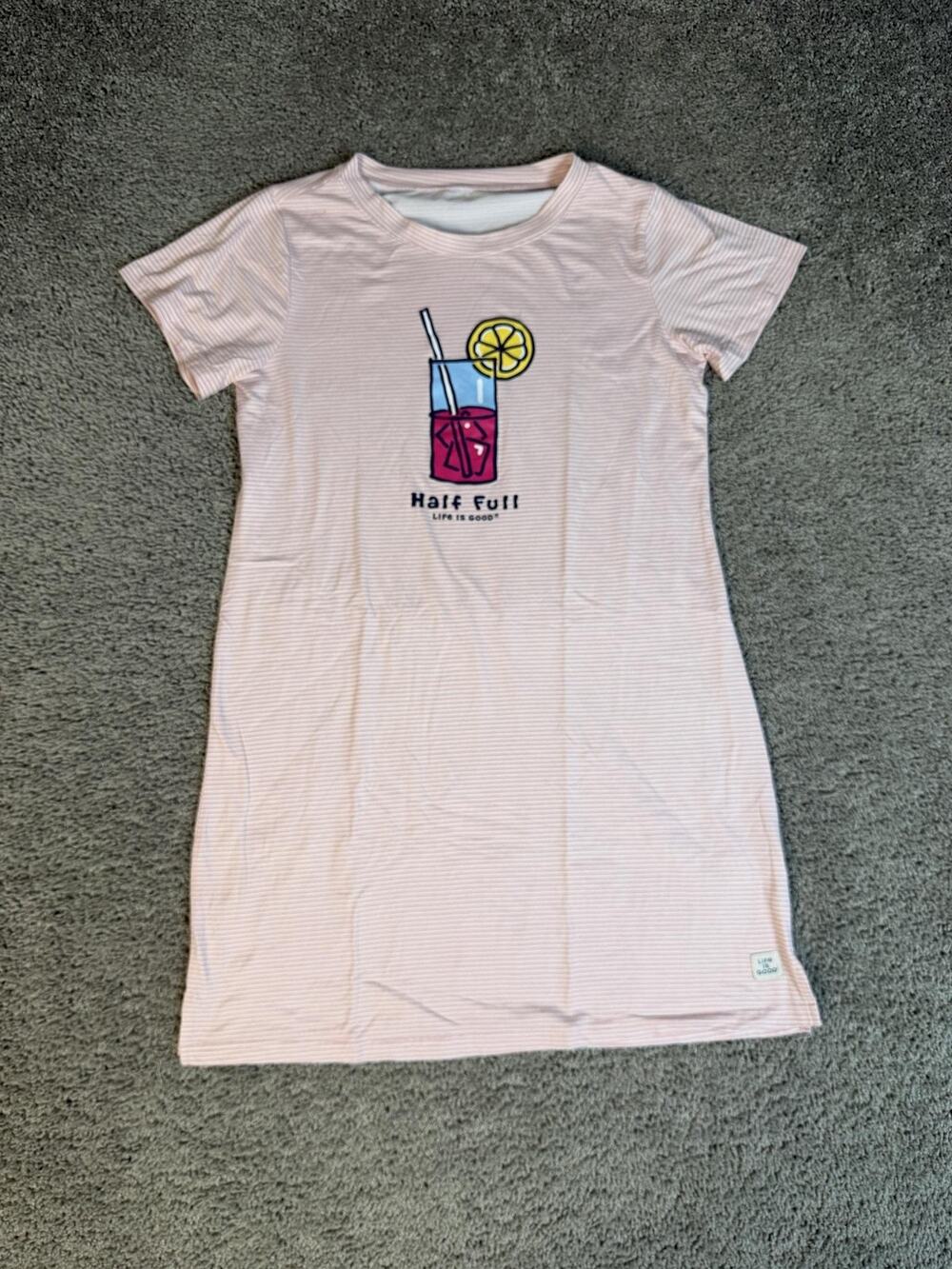 Life Is Good Dress Womens L Pink Lemonade Glass Half Full Knee Length Striped